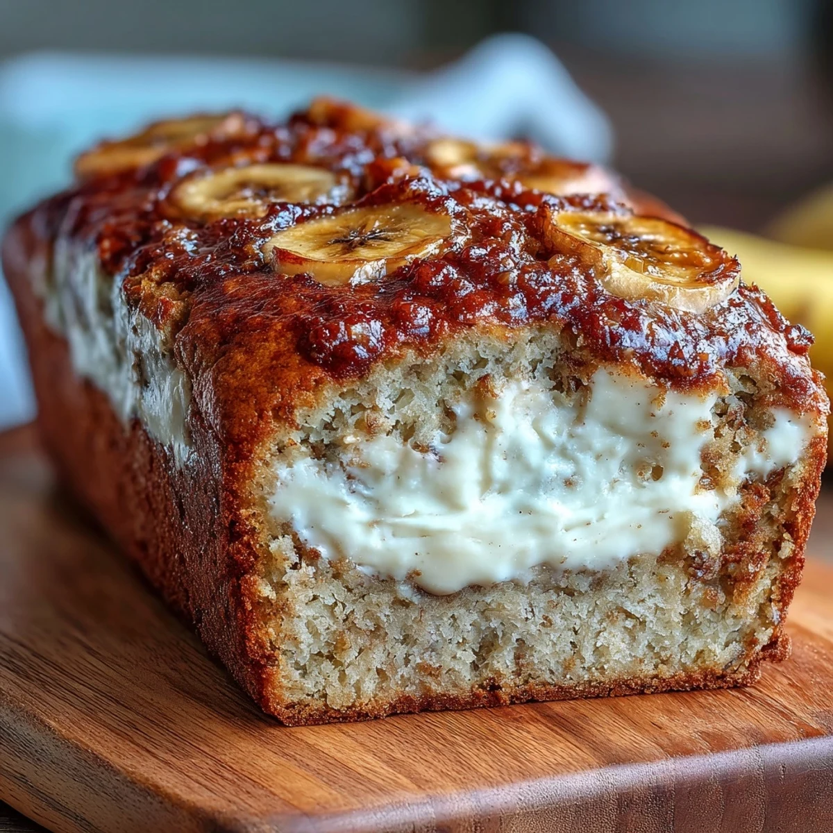Freshly baked Cream Cheese Cinnamon Swirl Protein Loaf cooling on a wire rack with visible gooey ribbons.