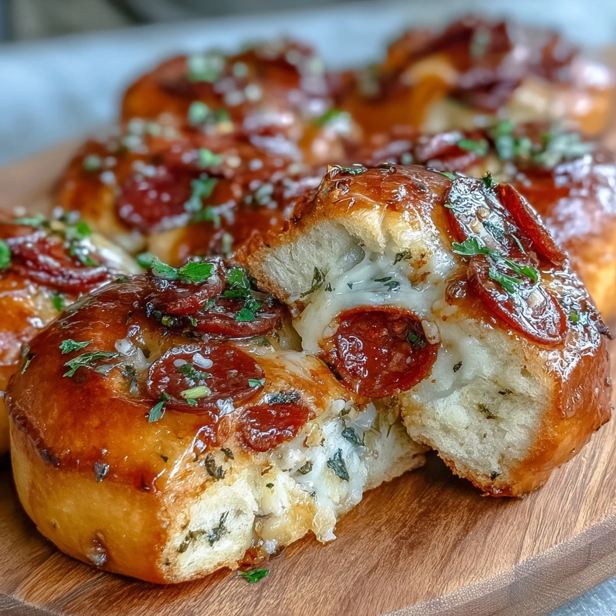 Homemade Pizza Roll Stuffed Garlic Knots served warm with a small bowl of marinara sauce for dipping.