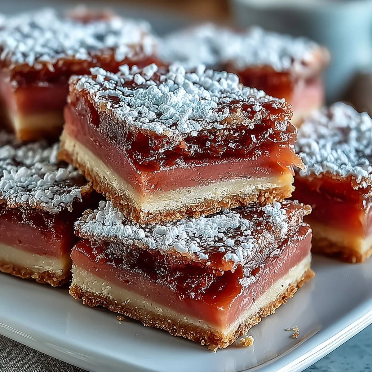 Earl Grey Tea, Guava, and Lemon Bars with powdered sugar dusting, perfect for elegant afternoon tea or dessert.