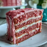 A pink blush Rosé Velvet Cake, perfect for bridal showers, with edible gold details.