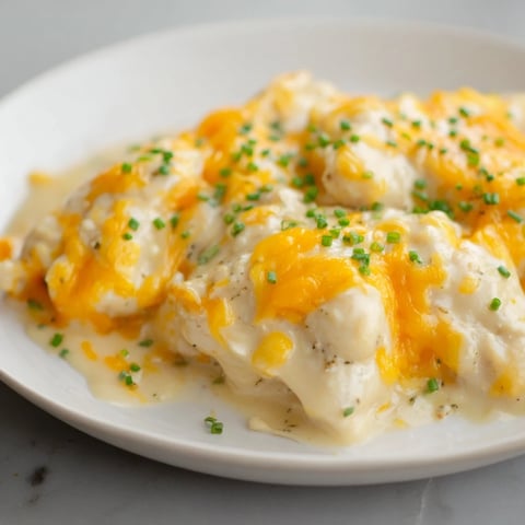 Golden, bubbly Cheddar Ranch Chicken Bake in a baking dish, ready to serve with sides.