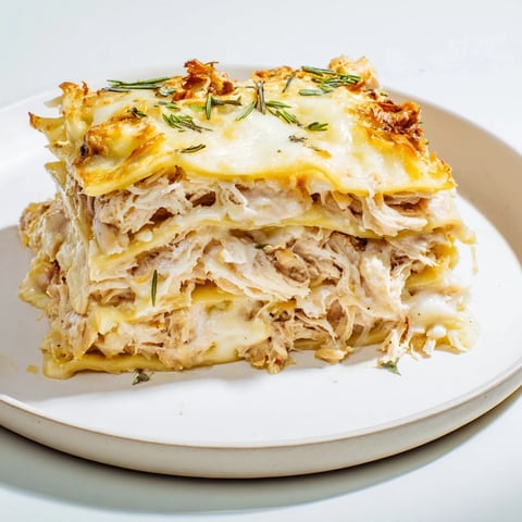 Golden, bubbling Rosemary Chicken Lasagna fresh from the oven, offering a savory aroma.