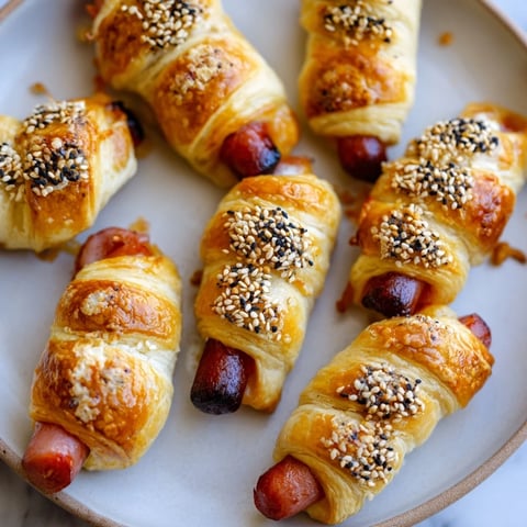 Golden brown Everything Bagel Pigs in a Blanket fresh from the oven, ready to serve.