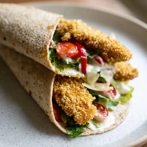 Picture of a delicious Crispy Santa Hat Chicken Caesar Wrap, ready to be eaten.