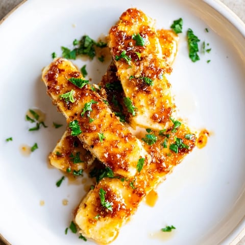 Golden-brown Hot Honey Halloumi, a delightful appetizer with a sweet, spicy glaze.