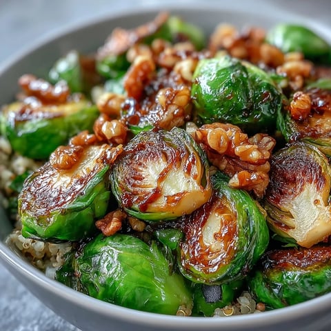 Golden roasted Brussels sprouts and caramelized red onions atop fluffy quinoa, drizzled with tangy balsamic dressing.
