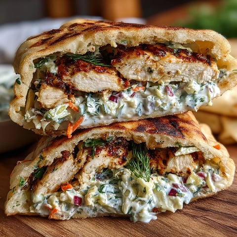 Juicy spiced chicken tucked into warm pita bread, piled high with a bright, creamy herby ranch slaw for a satisfying weeknight dinner.