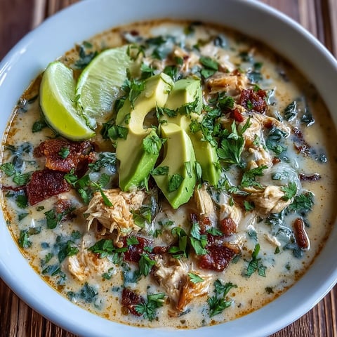 Creamy Keto Creamy Chicken Enchilada Soup steaming in a bowl, topped with avocado, cilantro, and melted cheddar for a cozy low-carb dinner.