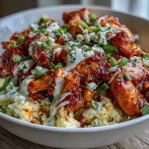 Spicy keto buffalo chicken served over cauliflower rice with crisp celery, carrots, and a creamy ranch drizzle.  