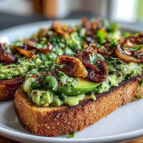 Zesty chilli-lime avocado toast on golden sourdough, topped with creamy avocado and crunchy crispy shallots for bold flavor.