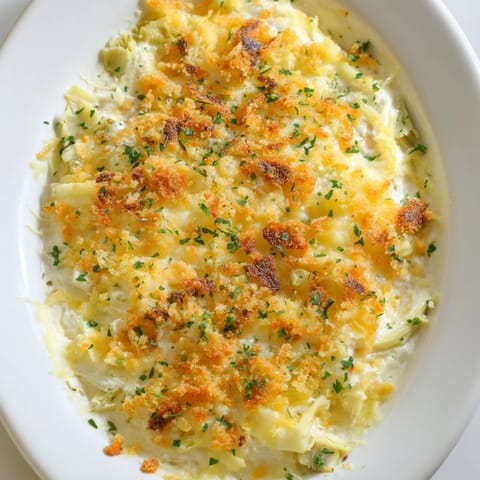 Hot, cheesy baked artichoke dip bubbling in a dish, ready for a delicious appetizer spread.