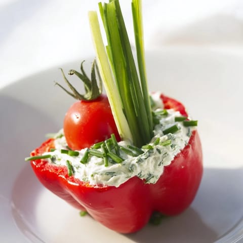 Delicate Blooming Tulip Veggie Cups appetizer, showcasing vivid red pepper "blooms" holding a savory filling.
