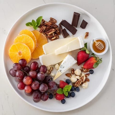 Elegant Grapes of Fortune platter featuring a colorful arrangement of sweet treats perfect for New Year's.