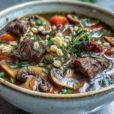 Vegetable Beef Barley Mushroom Soup