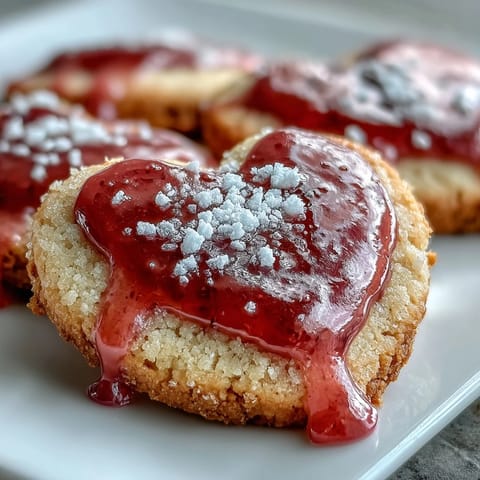 A batch of heart-shaped sugar cookies decorated with vibrant pink strawberry icing, perfect for Valentine's Day celebrations.