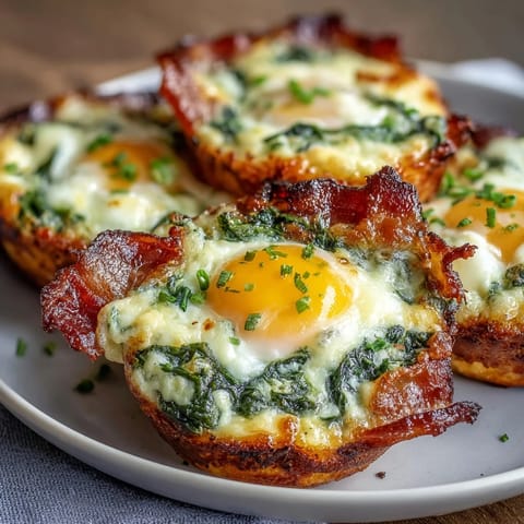 Green eggs and ham breakfast cups with spinach-infused eggs baked in ham cups, topped with melted cheddar cheese.