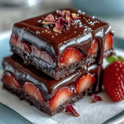 Layered dark and white chocolate bark topped with fresh strawberries, crunchy pistachios, and edible rose petals.
