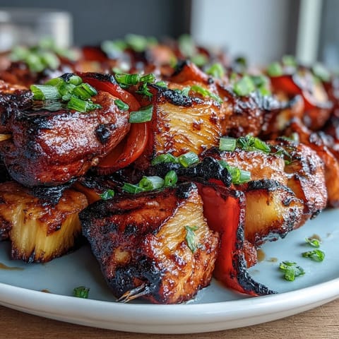 Grilled Pineapple Chicken Skewers with caramelized pineapple and juicy marinated chicken, perfect for summer BBQs and tropical flavor lovers.