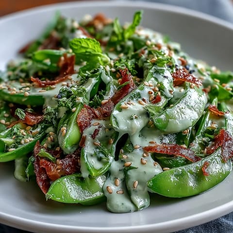 Vibrant Snap Pea and Radish Spring Salad with creamy tahini dressing.