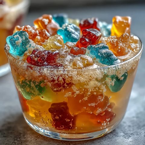 Vibrant Gummy Bear Lemonade Jelly Cups layered with colorful candies and refreshing citrus.