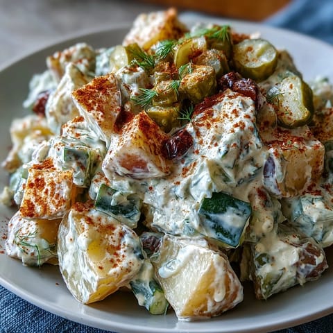 Creamy Juneteenth potato salad with tangy pickles, a perfect Southern side dish.