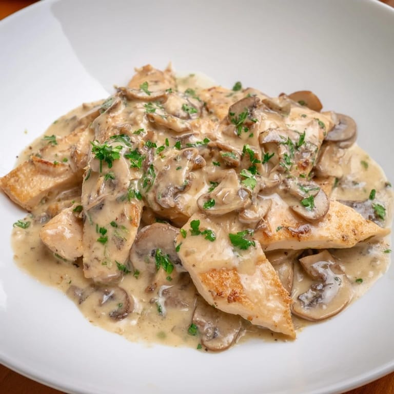 Tender chicken and mushrooms swimming in a rich sauce, making this Creamy Chicken Stroganoff irresistible.