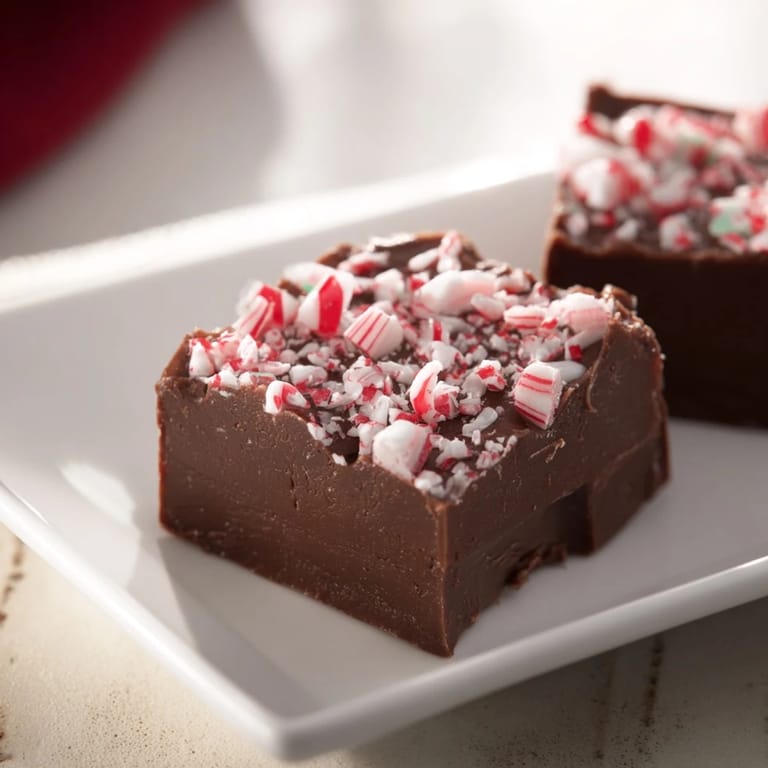Close-up of decadent 3-Ingredient Christmas Fudge Squares, a simple holiday dessert, chilling in the fridge.