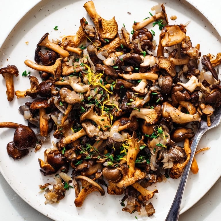 Plate of Enchanted Forest Mushrooms, glistening with butter, ready to be served with crusty bread.