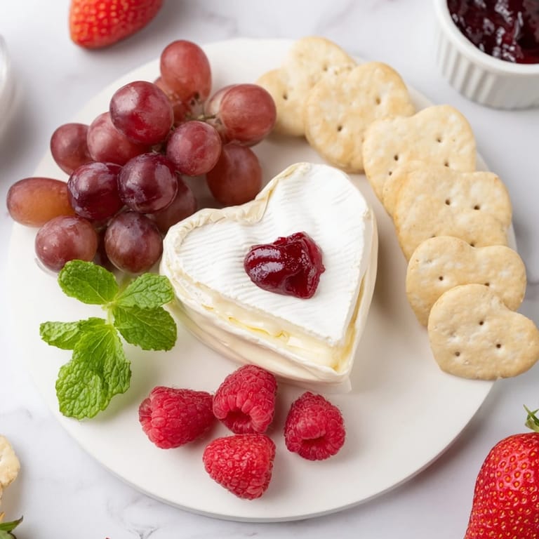 Creamy Brie, sweet jams, and fresh fruits star on this festive Sweetheart Brie and Jam Board creation.