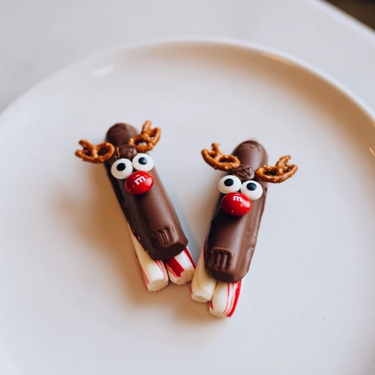 Adorable Rudolph Candy Cane Sleds, complete with candy eyes and pretzels, make a charming holiday snack.