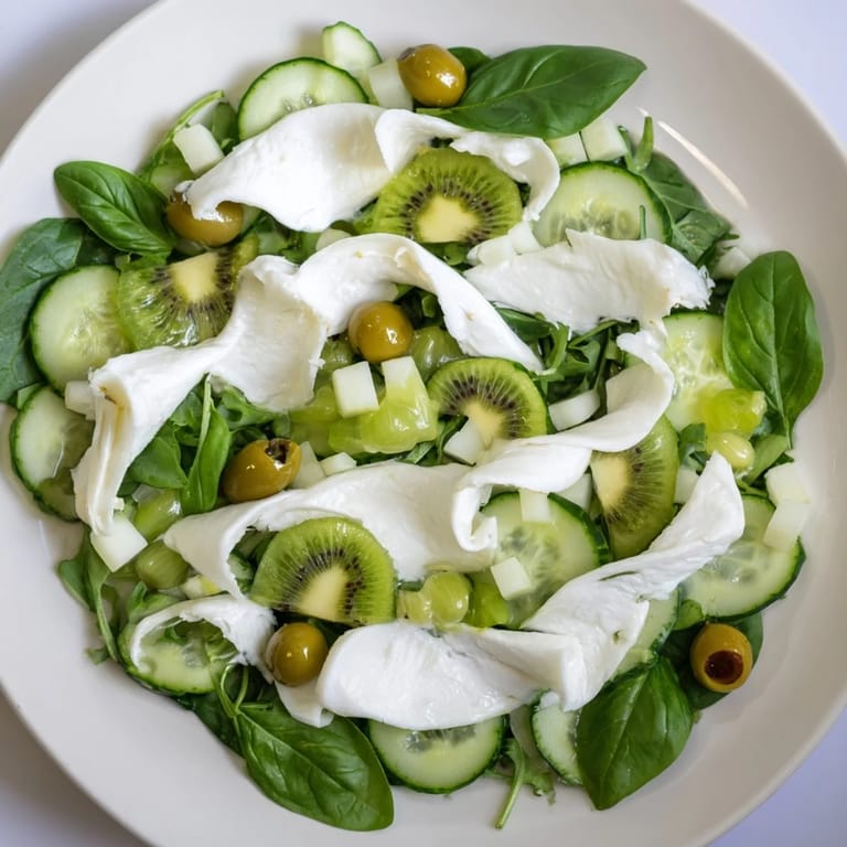 This Emerald Isle Greenscape salad features fresh spinach, arugula, and other green favorites, beautifully arranged.