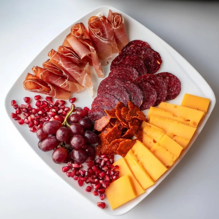 The elegant The Crimson Crest features red wine-infused cheeses surrounding cured meats for a rich appetizer.