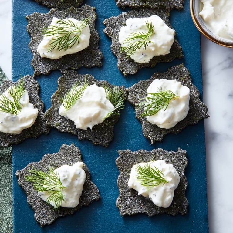 Appetizing "Stormy Sea" crackers: the tangy goat cheese provides a tasty contrast to the dark blue slate.