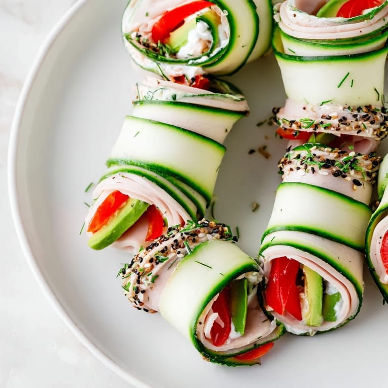 Vibrant Cucumber Roll-Ups showcasing a light and refreshing low-carb snack, perfect for any occasion.