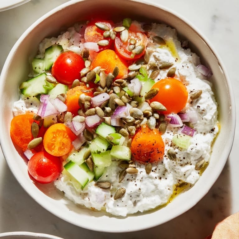 Delicious, healthy Cottage Cheese Snack Bowl, perfect for a quick and satisfying vegetarian lunch or snack.