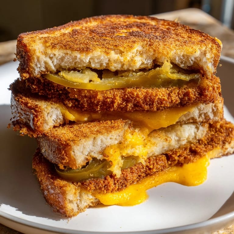 Freshly made Spicy Crispy Tofu Grilled Cheese sandwiches, ready to be sliced and served for a delicious dinner.