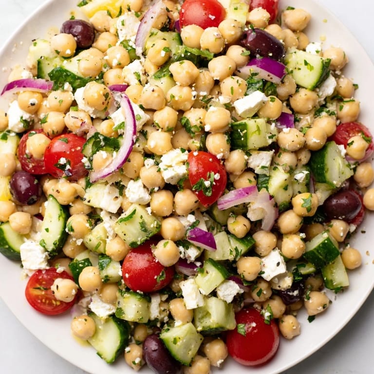 Fresh Mediterranean Chickpea Salad, bursting with flavors and textures – a perfect vegetarian meal.