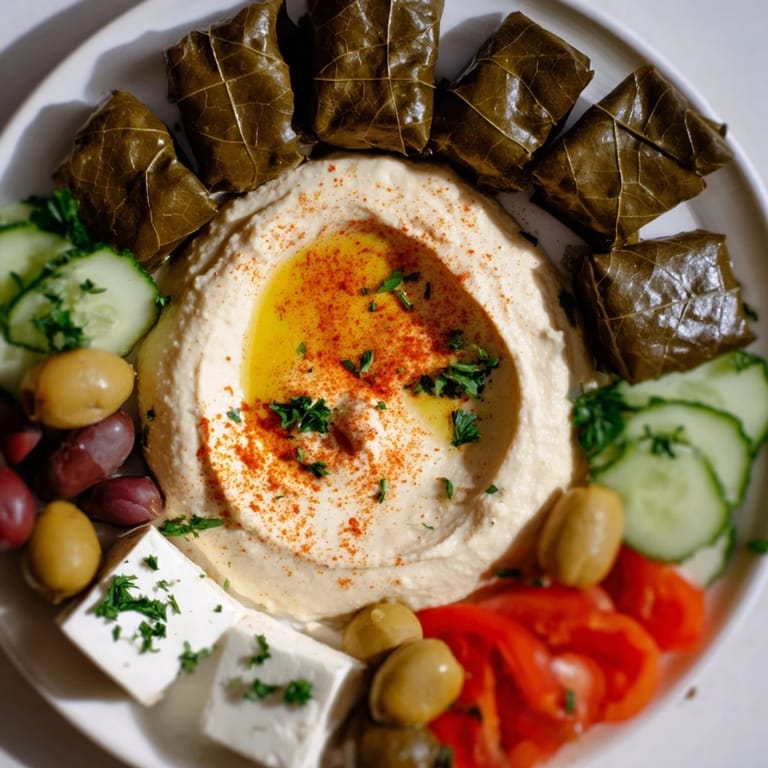 Served with warm pita, this delicious Turkish Meze Platter boasts a medley of Mediterranean flavors.