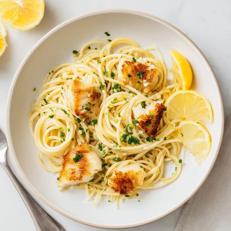 A vibrant Mediterranean-inspired plate of crispy fish pasta with chili flakes and chives, perfect for weeknight dinners.