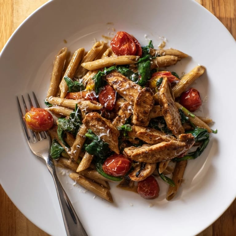 Serve this Balsamic Glazed Chicken Pasta hot with grated Parmesan and basil, ideal for an easy Italian-inspired dinner.