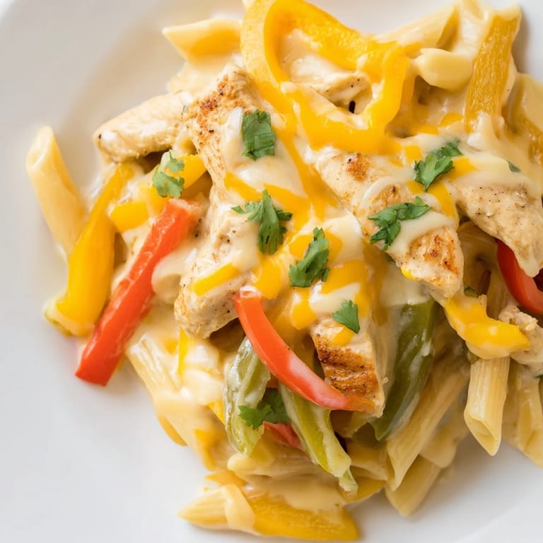 A vibrant Tex-Mex skillet dinner featuring cheesy sauce, sautéed peppers, and a steamy, comforting finish.