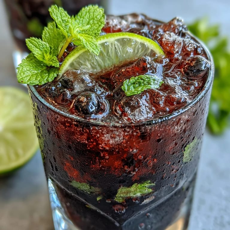 A tall glass of Black Currant Mojito garnished with fresh mint and a vibrant lime wheel.