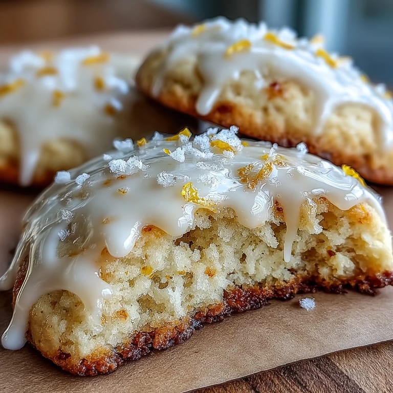 A batch of freshly baked cottage cheese lemon sugar cookies with glaze, golden edges and zesty lemon topping, invitingly arranged on a cooling rack.