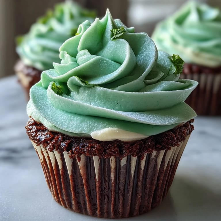 Moist and fluffy green velvet cupcakes topped with rich vanilla cream cheese frosting, ideal for a St. Patrick's Day dessert table.