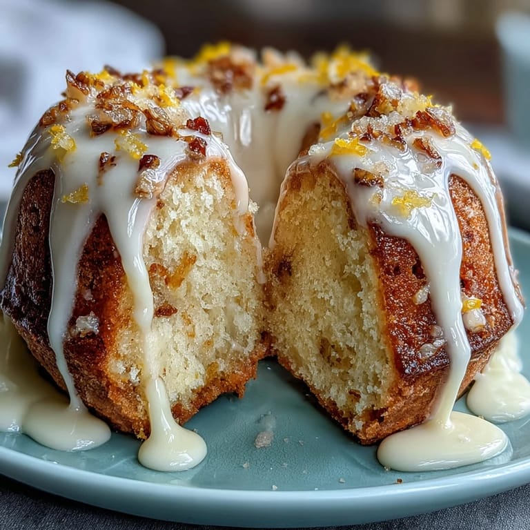 Zesty Italian-inspired pound cake infused with limoncello, topped with tangy lemon glaze and citrus zest.