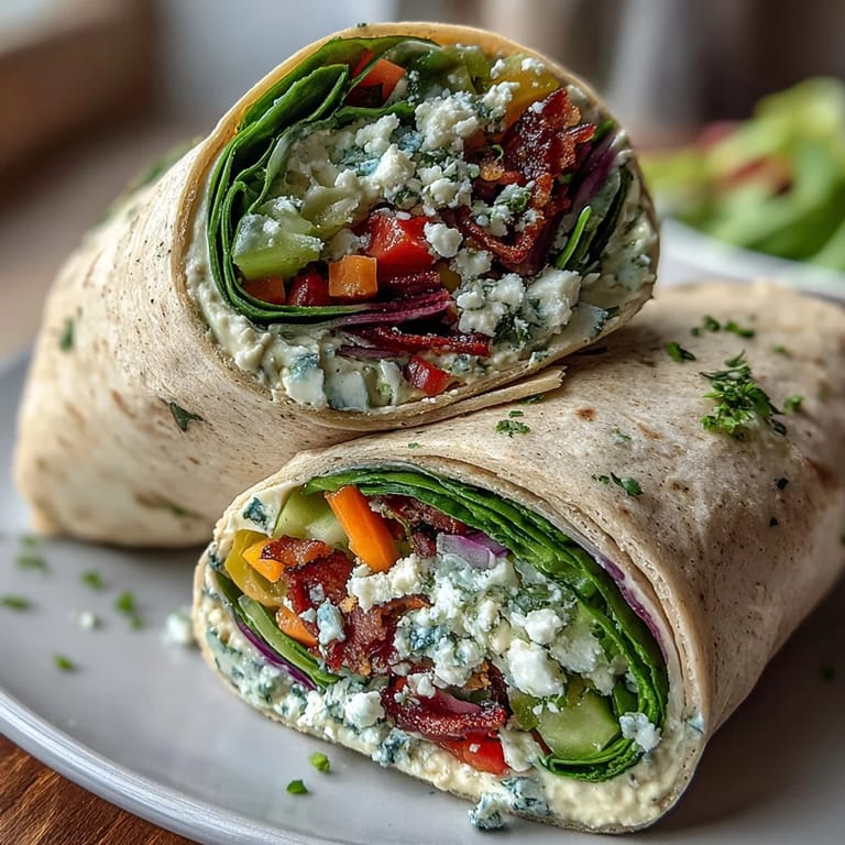 Nutritious wraps featuring a rainbow of fresh vegetables, creamy hummus, and optional feta, great for a satisfying lunch box treat.