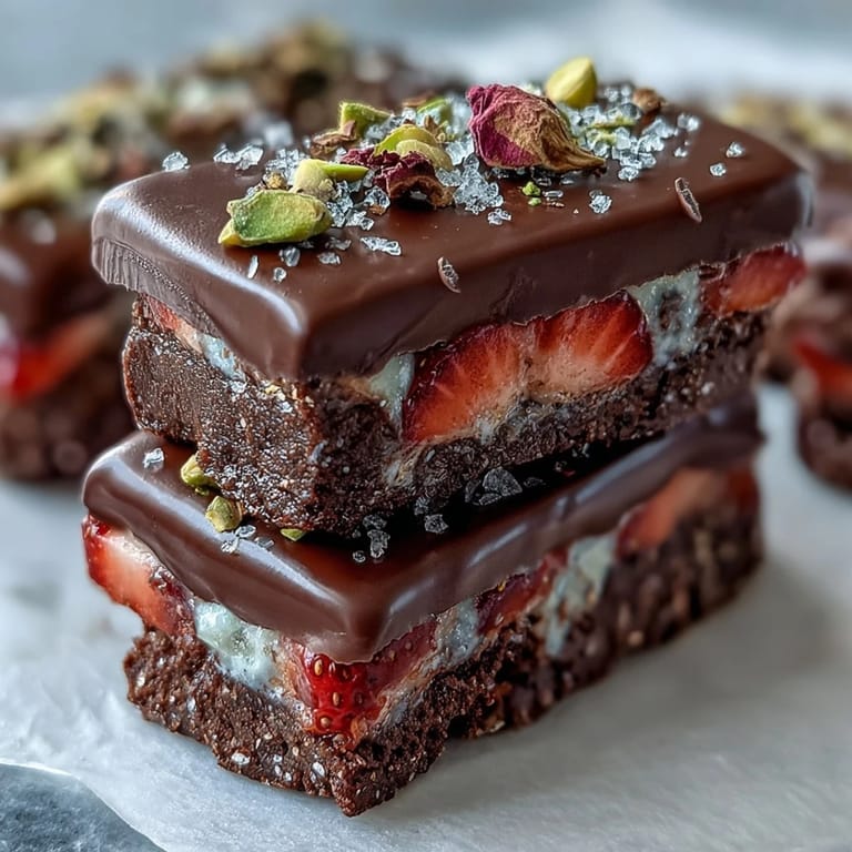 Gourmet Dubai-inspired chocolate bark featuring swirled chocolates, juicy strawberries, and gold leaf for a luxurious dessert.