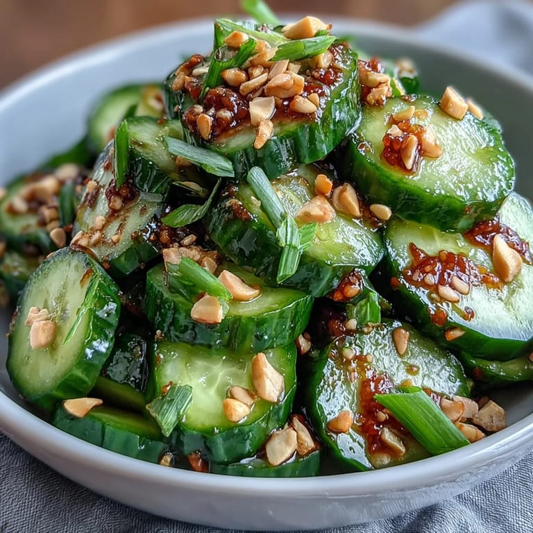 Light and crunchy Asian cucumber salad with sesame, perfect for complementing spicy or grilled dishes.