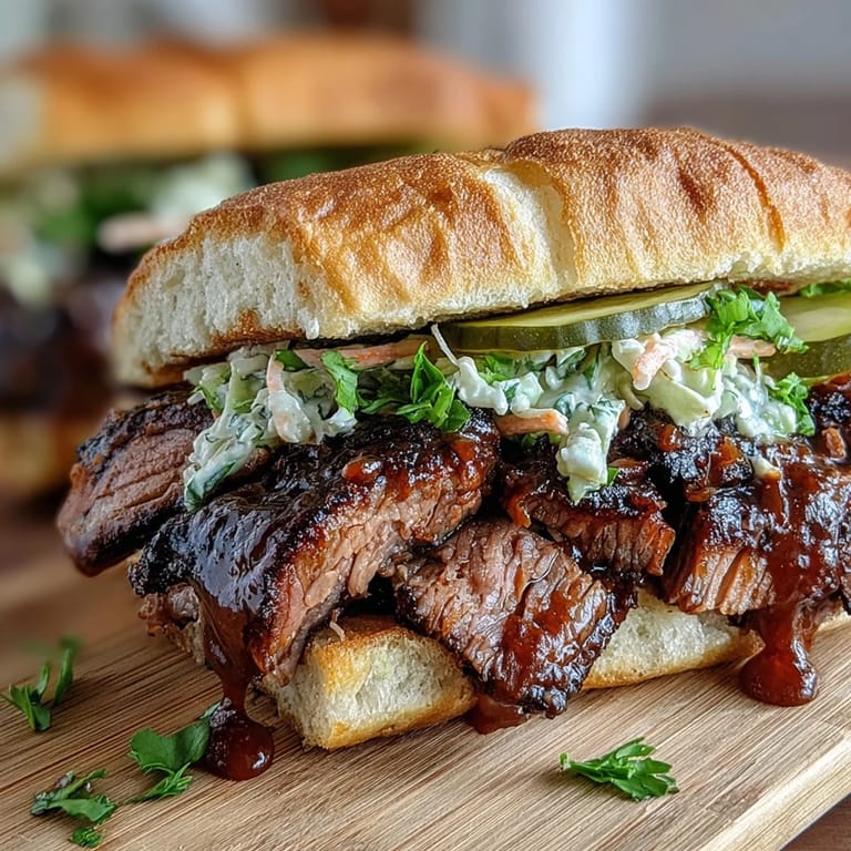 3. Smoky beef brisket sliders layered with crisp slaw and rich BBQ sauce, ideal for game day or celebrations.