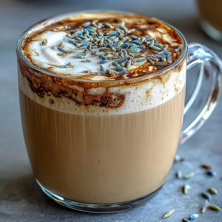 An iced lavender oat milk latte with a refreshing floral twist, perfect for a soothing dairy-free treat.
